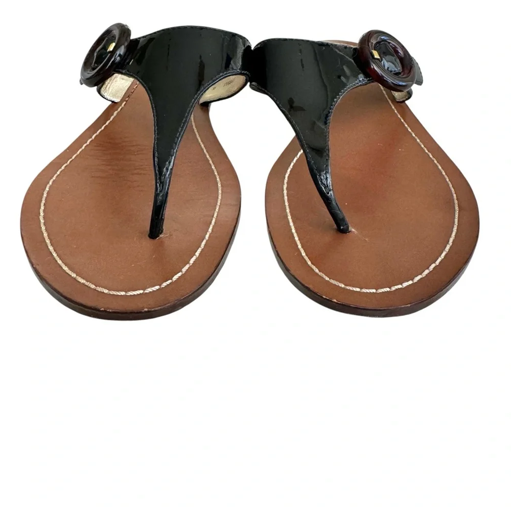 PRADA Black Patent Flat Sandals Leather Thong Slides Women’s 38 - Picture 14 of 17